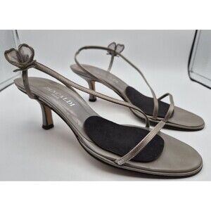 Pancaldi 1888 Gray/Taupe Slingback Kitten Heel Sandals with Heart Accent 8B